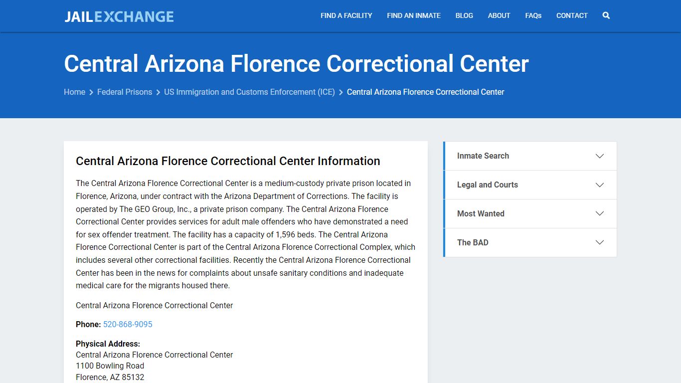 Federal Inmate Search - Central Arizona Florence Correctional Center
